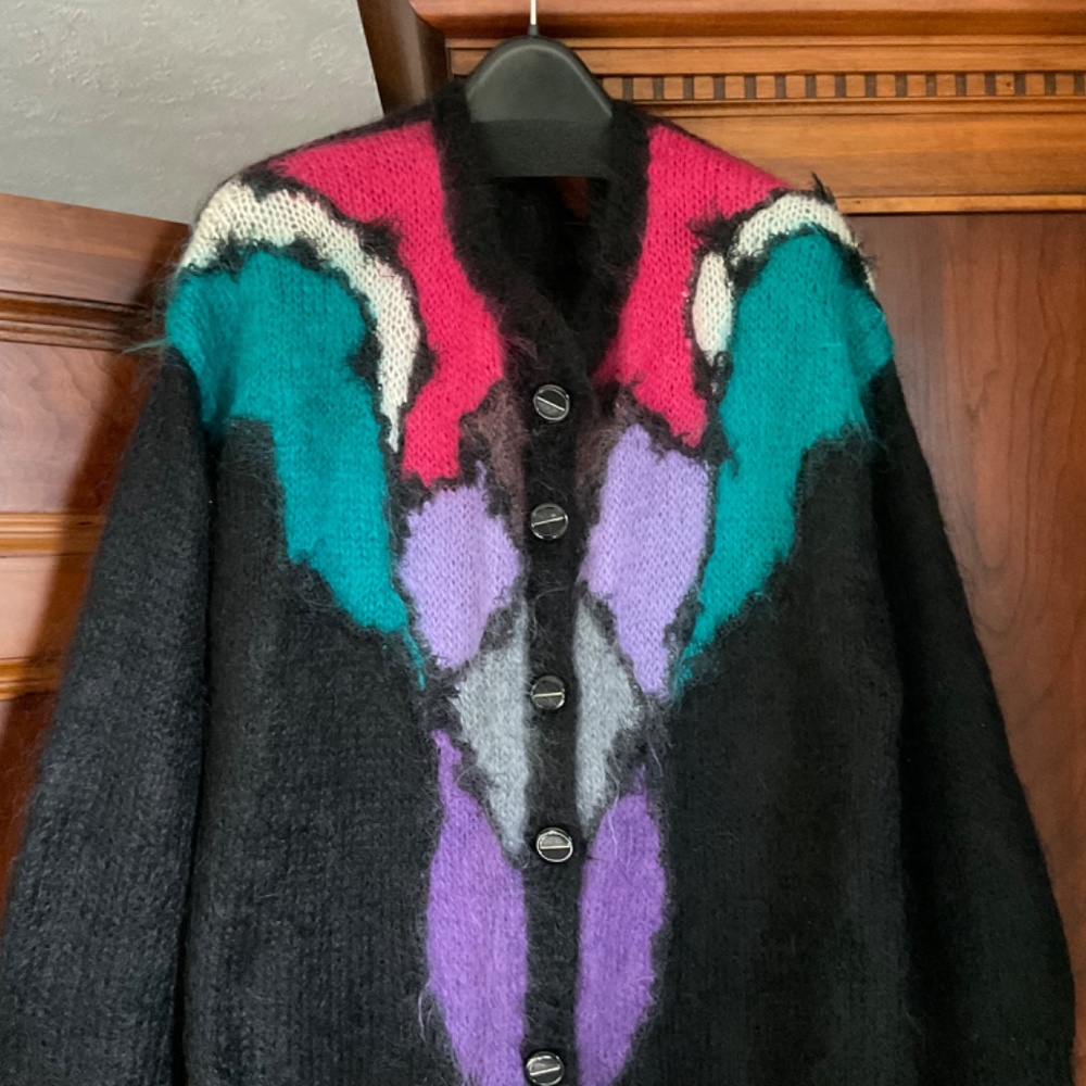 Oversized Mohair Hand Knit Cardigan, Size L - Picture 2 of 10